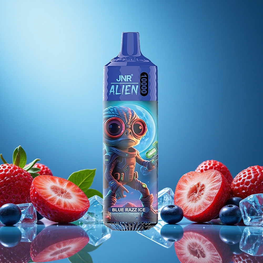JNR Alien 10000 Puffs Blue Razz Ice Czech Republic vape s RGB LED a rychlým nabíjením Type-C