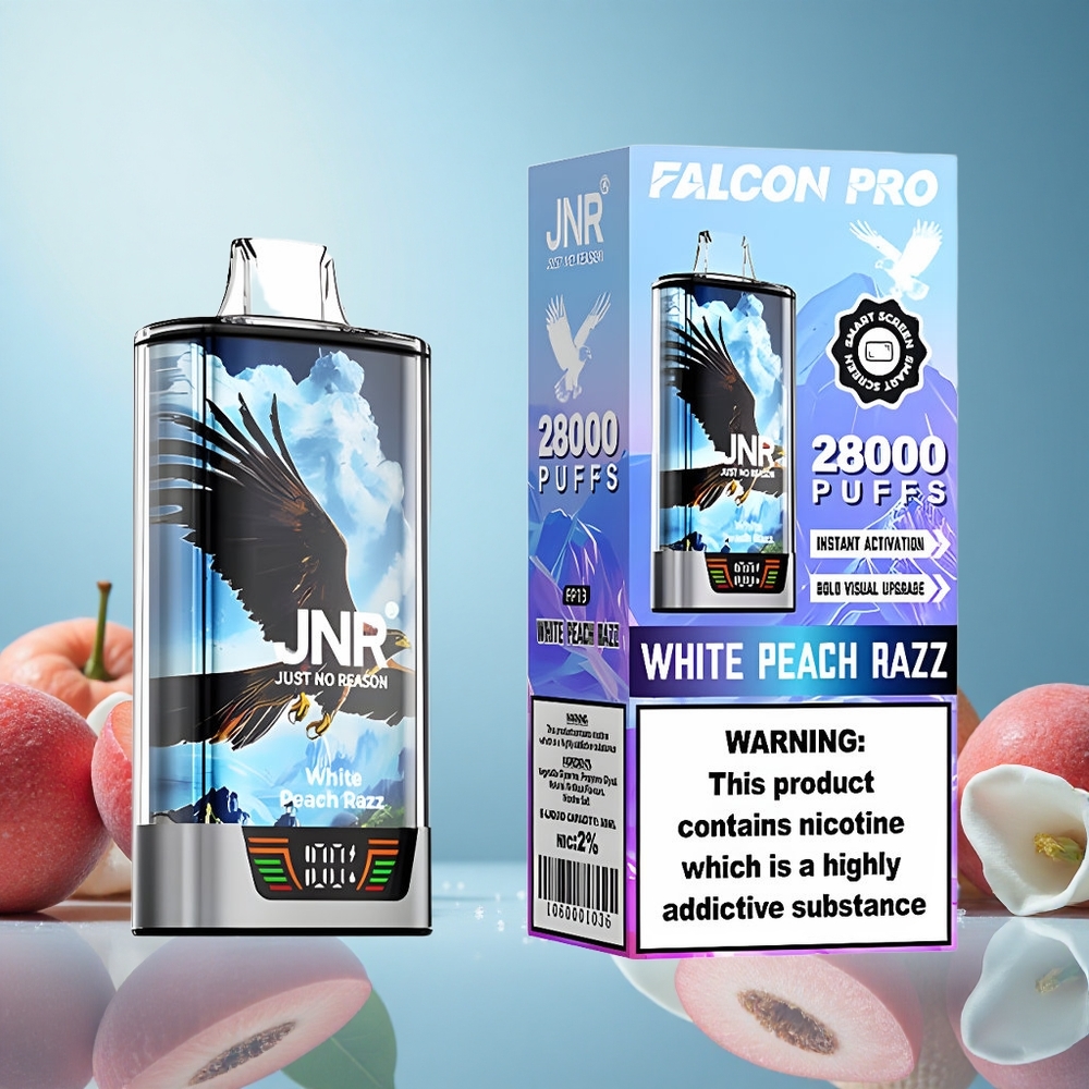 JNR Falcon Pro 28000 Bílá broskev & malina 30ml předplněný Czech Republic vape