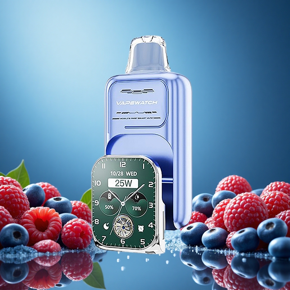 JNR Vape Watch 30000 Puffs Jednorázová Vape Modrý Razz Ice 19mL 1000mAh Dual Mesh Coil Czech Republic vape