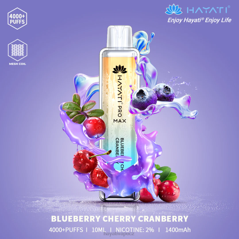 Hayati Pro Max jednorázový borůvka třešeň brusinka 6F4V697 Hayati flavour vapes