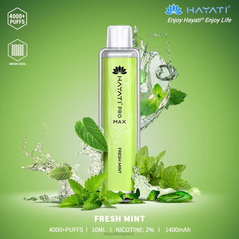 Hayati Pro Max jednorázový čerstvá máta 6F4V6104 Hayati vape flavours