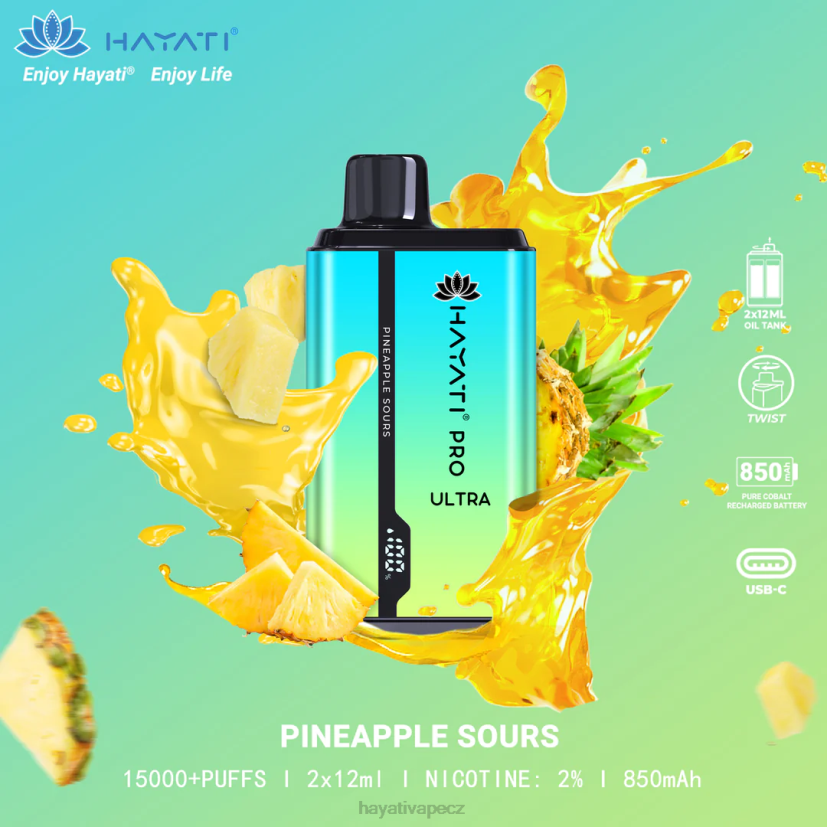Hayati Pro Ultra jednorázové 15 000 vdechů ananasové kyselé 6F4V6223 Hayati vape CZ
