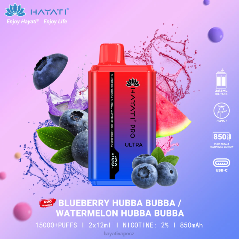 Hayati Pro Ultra jednorázové 15 000 vdechů borůvka hubba bubba/meloun hubba bubba 6F4V6217 Hayati flavour vapes