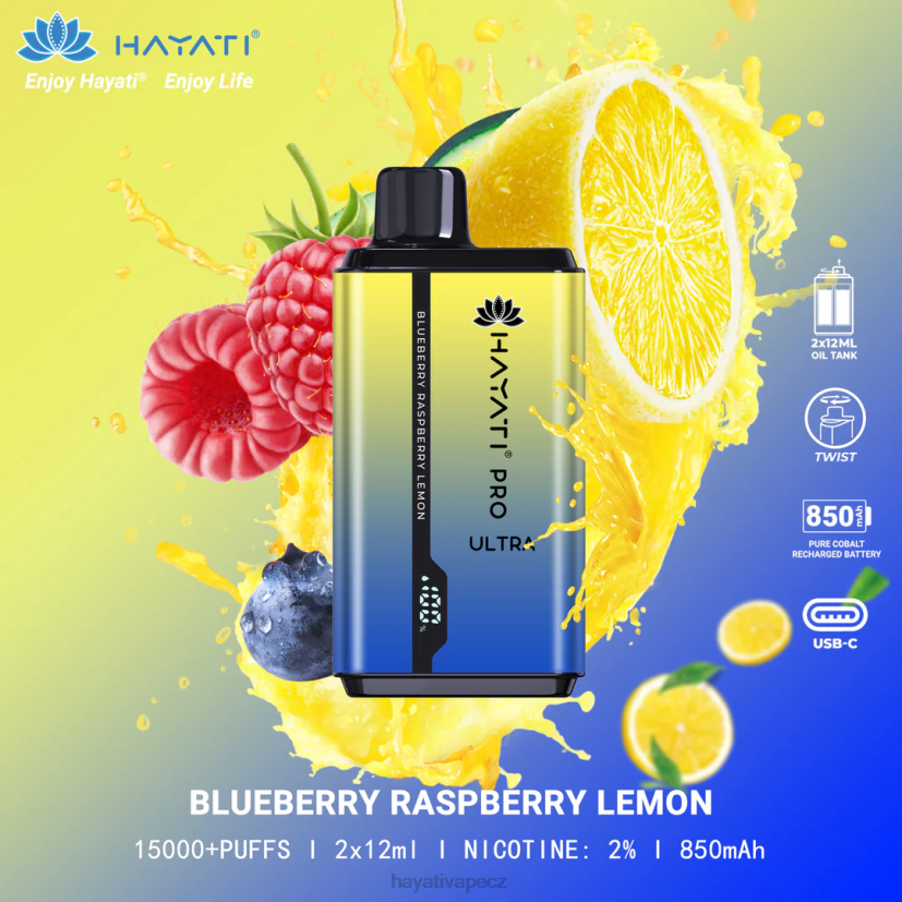 Hayati Pro Ultra jednorázové 15 000 vdechů borůvka malina citron 6F4V6197 Hayati flavour vapes