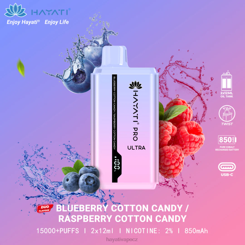 Hayati Pro Ultra jednorázové 15 000 vdechů borůvková cukrová vata/malinová cukrová vata 6F4V6220 Hayati vape shop