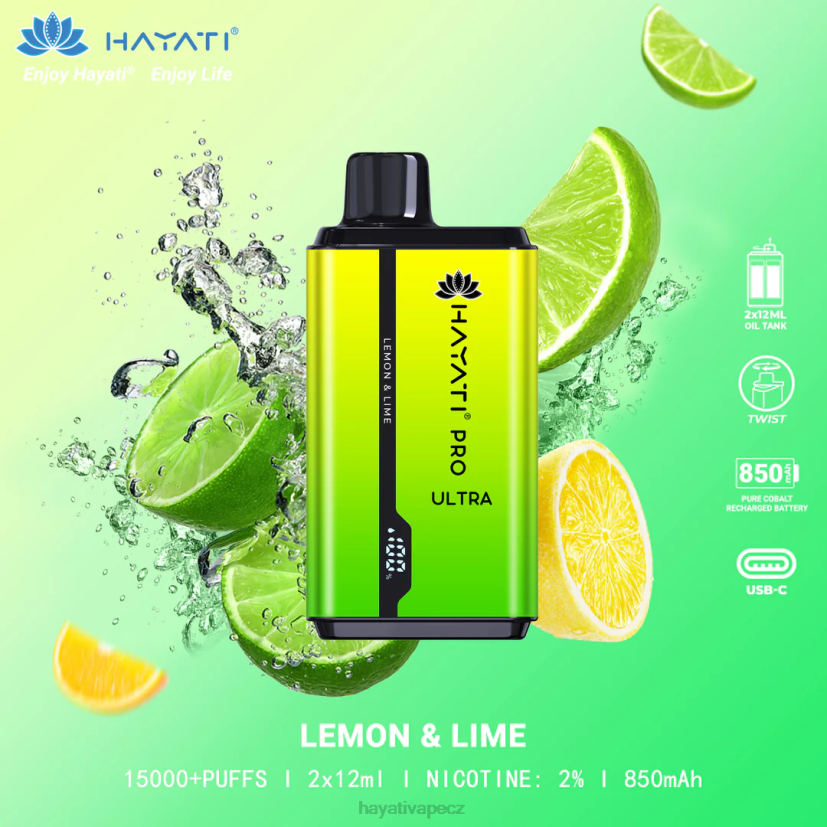 Hayati Pro Ultra jednorázové 15 000 vdechů citron limetka 6F4V6203 Hayati vape CZ