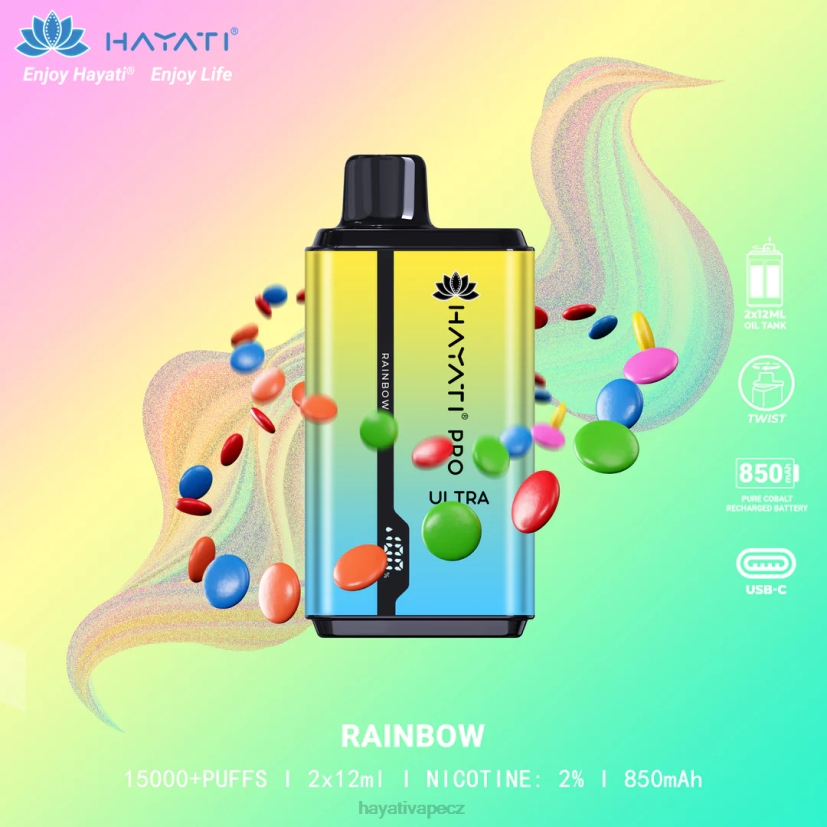 Hayati Pro Ultra jednorázové 15 000 vdechů duha 6F4V6209 Hayati vapes wholesale