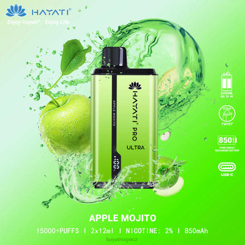 Hayati Pro Ultra jednorázové 15 000 vdechů jablečné mojito 6F4V6200 Hayati vape shop
