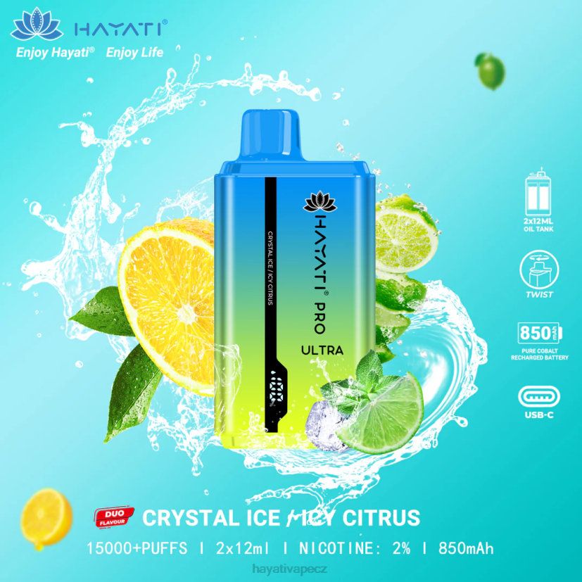 Hayati Pro Ultra jednorázové 15 000 vdechů křišťálový led/ledový citrus 6F4V6218 Hayati vape near me