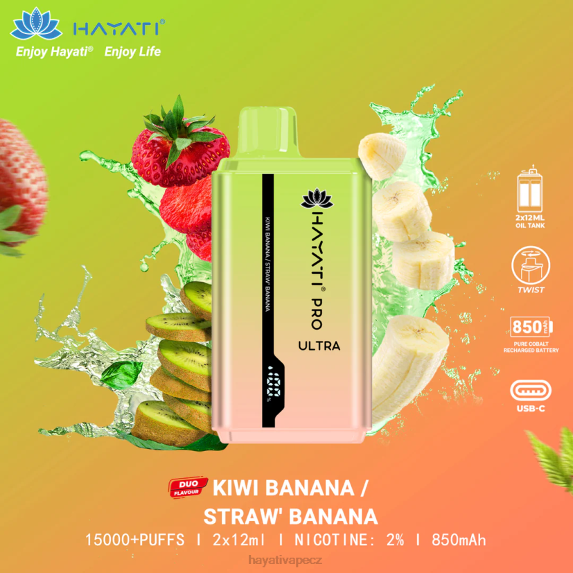 Hayati Pro Ultra jednorázové 15 000 vdechů kiwi banán/jahoda banán 6F4V6222 Hayati praha