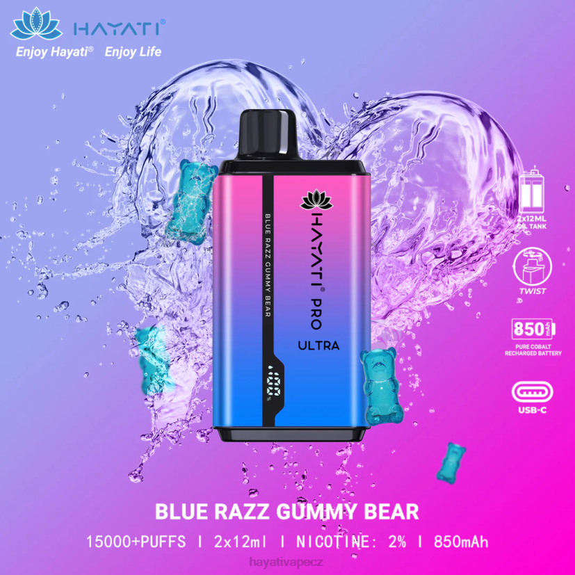 Hayati Pro Ultra jednorázové 15 000 vdechů modrý gumový medvídek razz 6F4V6194 Hayati vape flavours