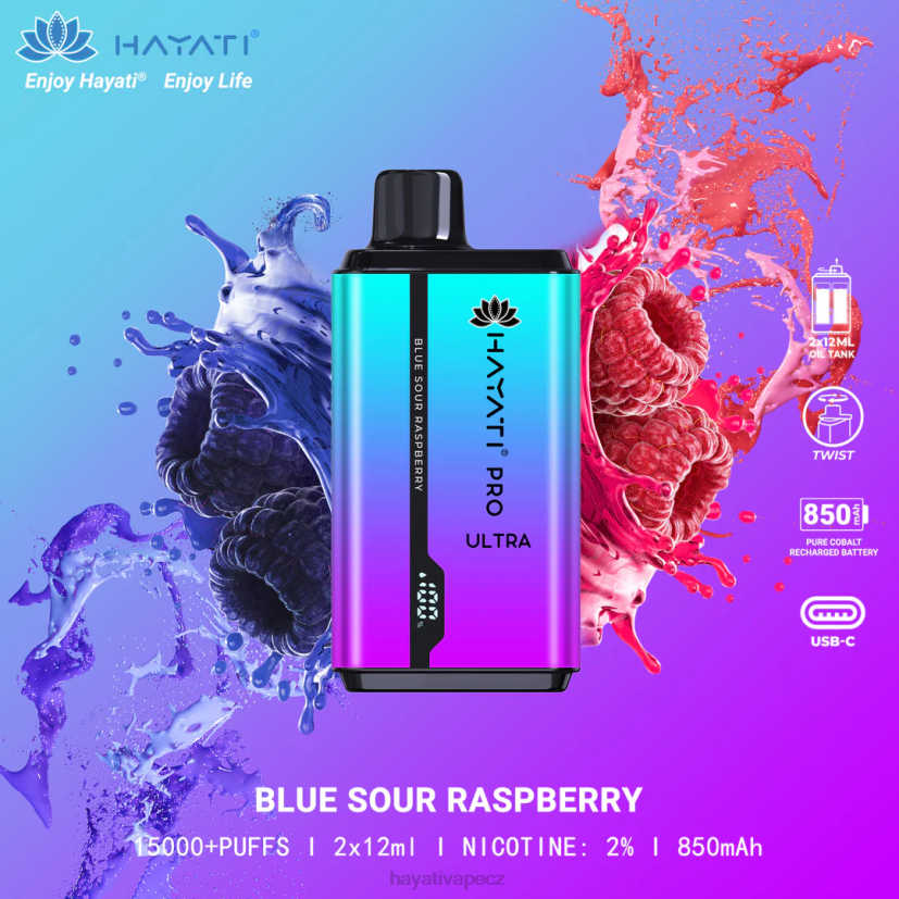 Hayati Pro Ultra jednorázové 15 000 vdechů modrá kyselá malina 6F4V6195 Hayati flavours