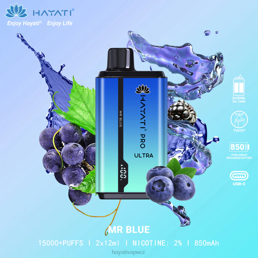 Hayati Pro Ultra jednorázové 15 000 vdechů pan modrý 6F4V6207 Hayati flavour vapes
