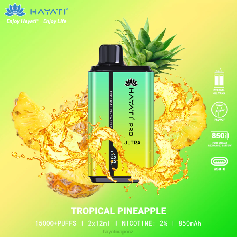 Hayati Pro Ultra jednorázové 15 000 vdechů tropický ananas 6F4V6213 Hayati vape CZ