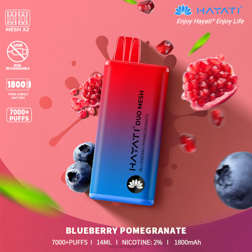 Hayati Duo Mesh jednorázový borůvkové granátové jablko 6F4V6186 Hayati flavour list