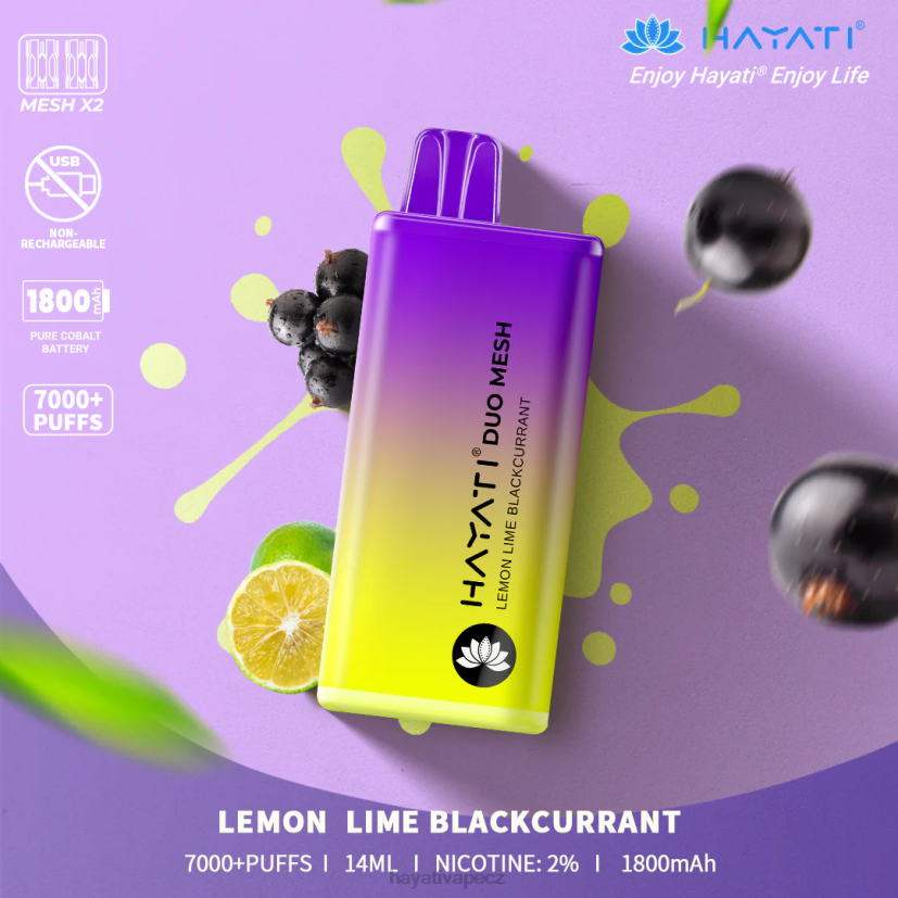 Hayati Duo Mesh jednorázový citron limetka černý rybíz 6F4V6187 Hayati flavour vapes