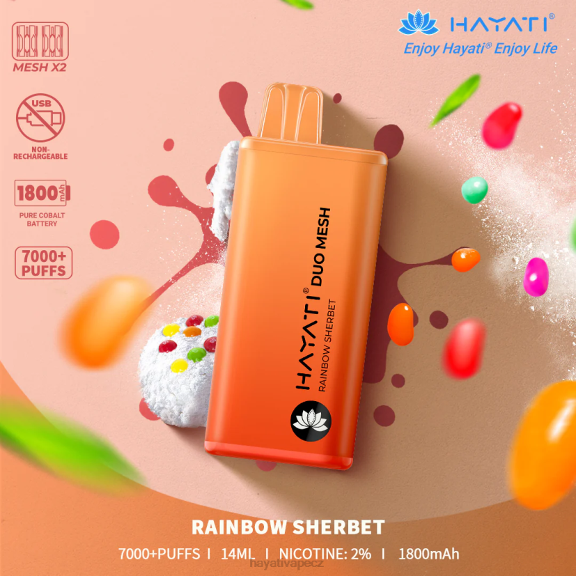 Hayati Duo Mesh jednorázový duhový šerbet 6F4V6177 Hayati flavour vapes