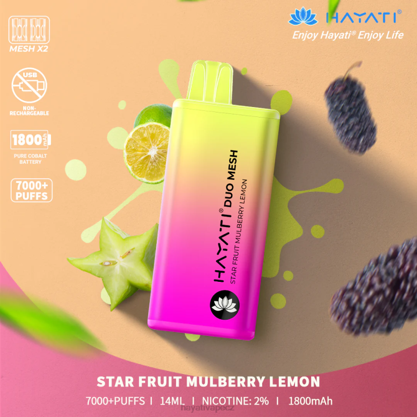 Hayati Duo Mesh jednorázový hvězda ovoce moruše citron 6F4V6190 Hayati vape shop