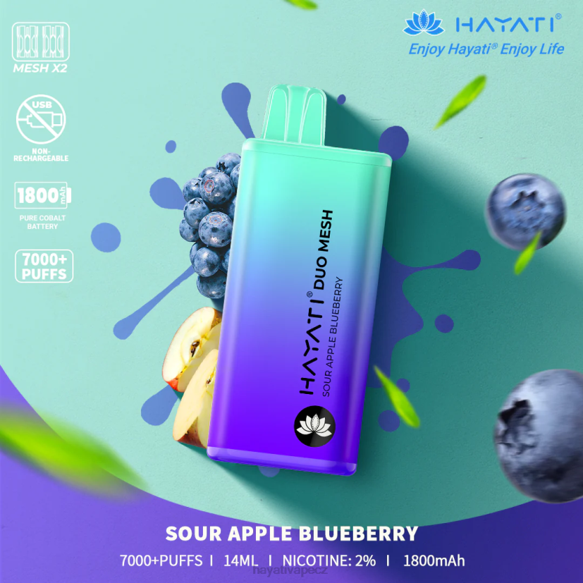 Hayati Duo Mesh jednorázový kyselé jablko borůvka 6F4V6188 Hayati vape near me