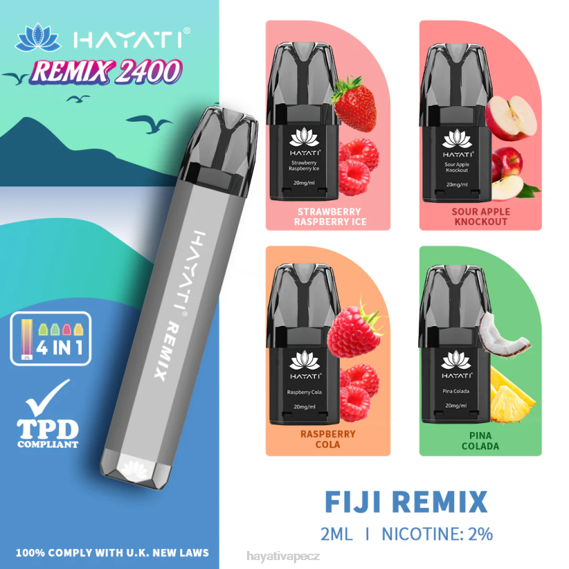 Hayati Remix systém předplněných kapslí 2400 šluků fiji remix 6F4V653 Hayati vape CZ