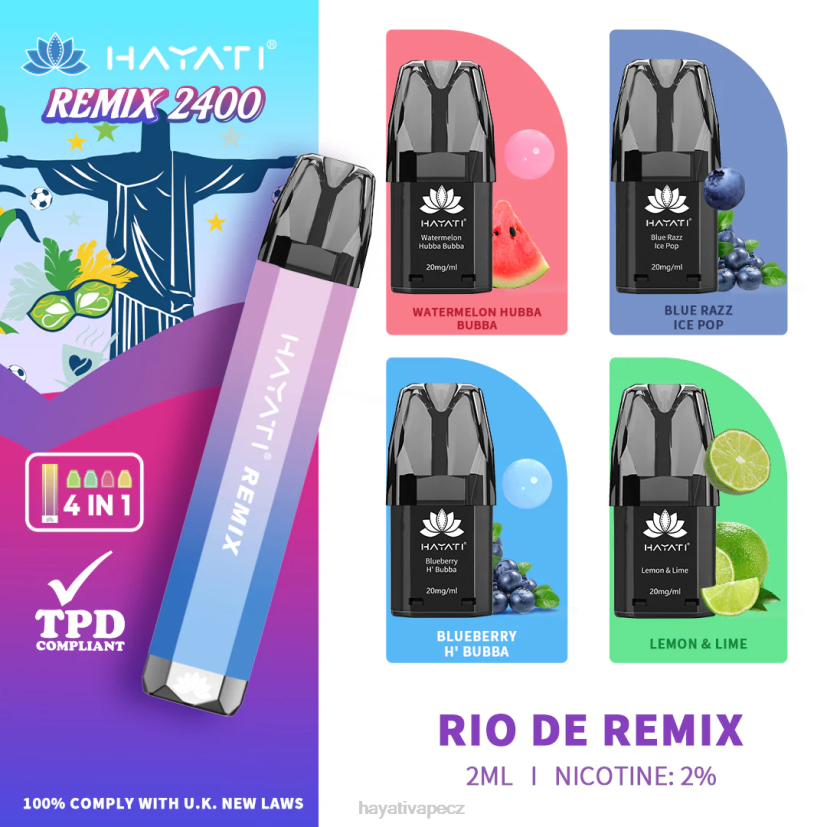 Hayati Remix systém předplněných kapslí 2400 šluků rio de remix 6F4V657 Hayati flavour vapes