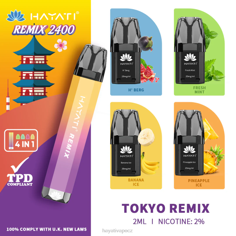 Hayati Remix systém předplněných kapslí 2400 šluků tokyo remix 6F4V658 Hayati vape near me